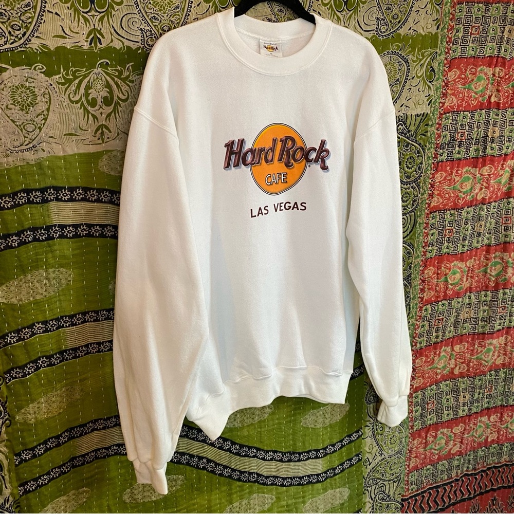 Vintage Y2K Hard Rock Cafe White Las Vegas Crewneck Sweatshirt Size Medium - Picture 7 of 15